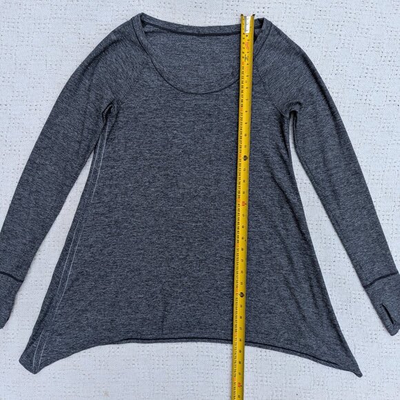 Lululemon Rehearsal Top Long Sleeve Gray Tee Heathered Black Swan Thumb Holes 8 - Picture 8 of 9